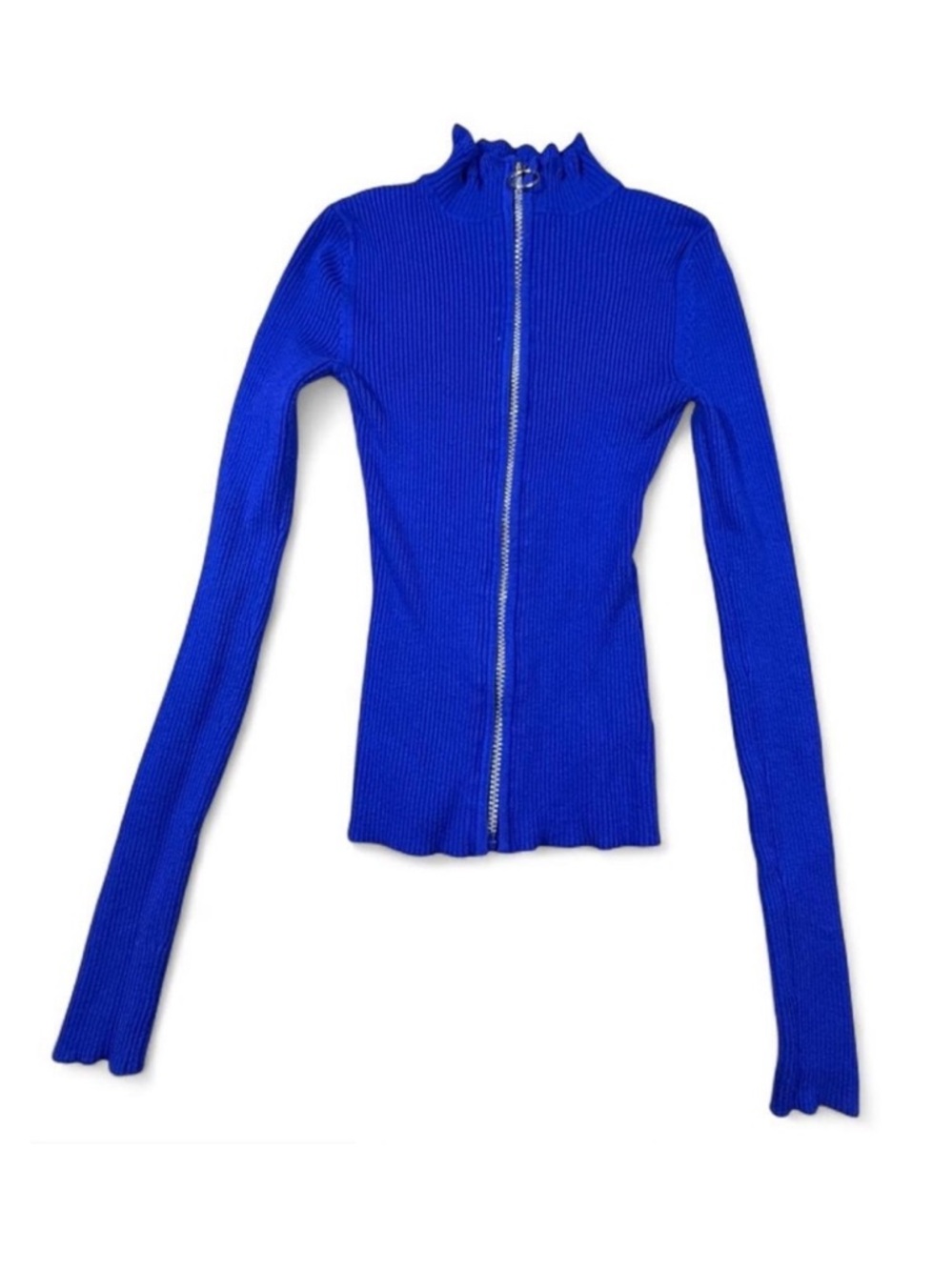 Derek Heart Y2K Ribbed Zip-Up Top w/ Circle Ring Zipper blue size small